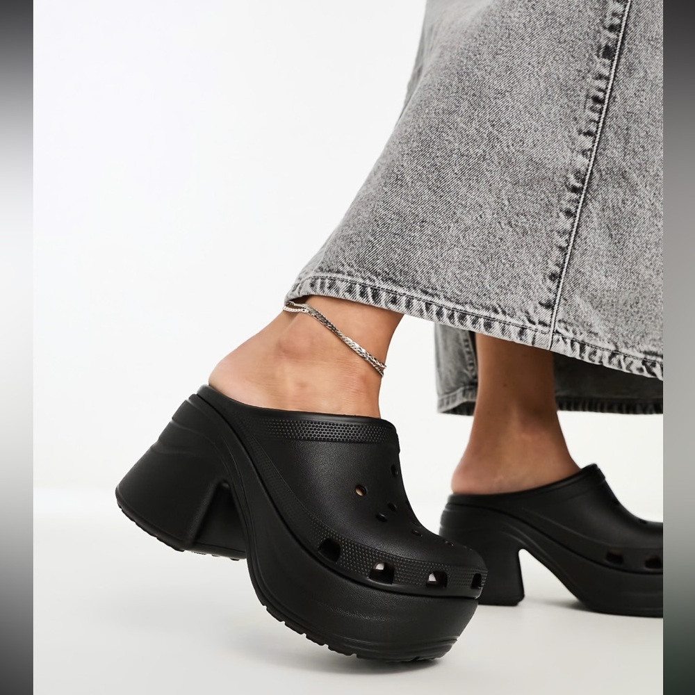 NEW CROCS SIREN Black Platform Unisex Clog Shoes, W14/ M12